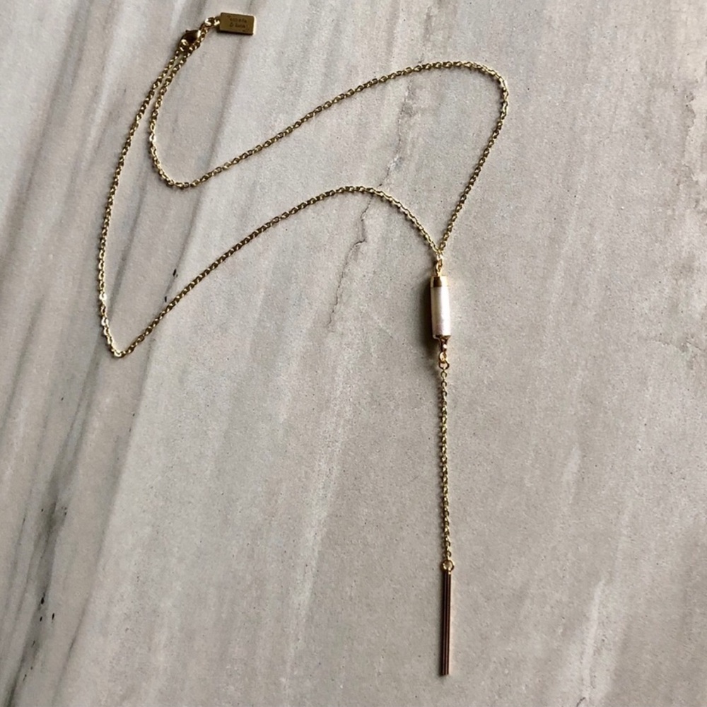 14K Gold Pearl Lariat Country Girl Chic Necklace - Picture 2 of 6